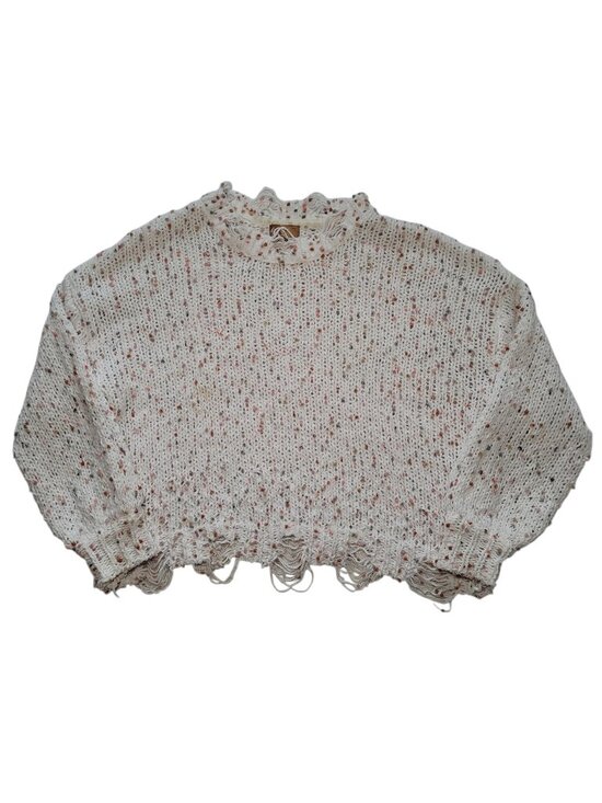POL Sweaters - POL Distressed Confetti Sweater Cream Boho Oversized Crop Knit Medium